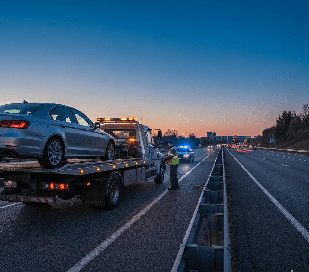 Professional tow truck providing breakdown recovery service